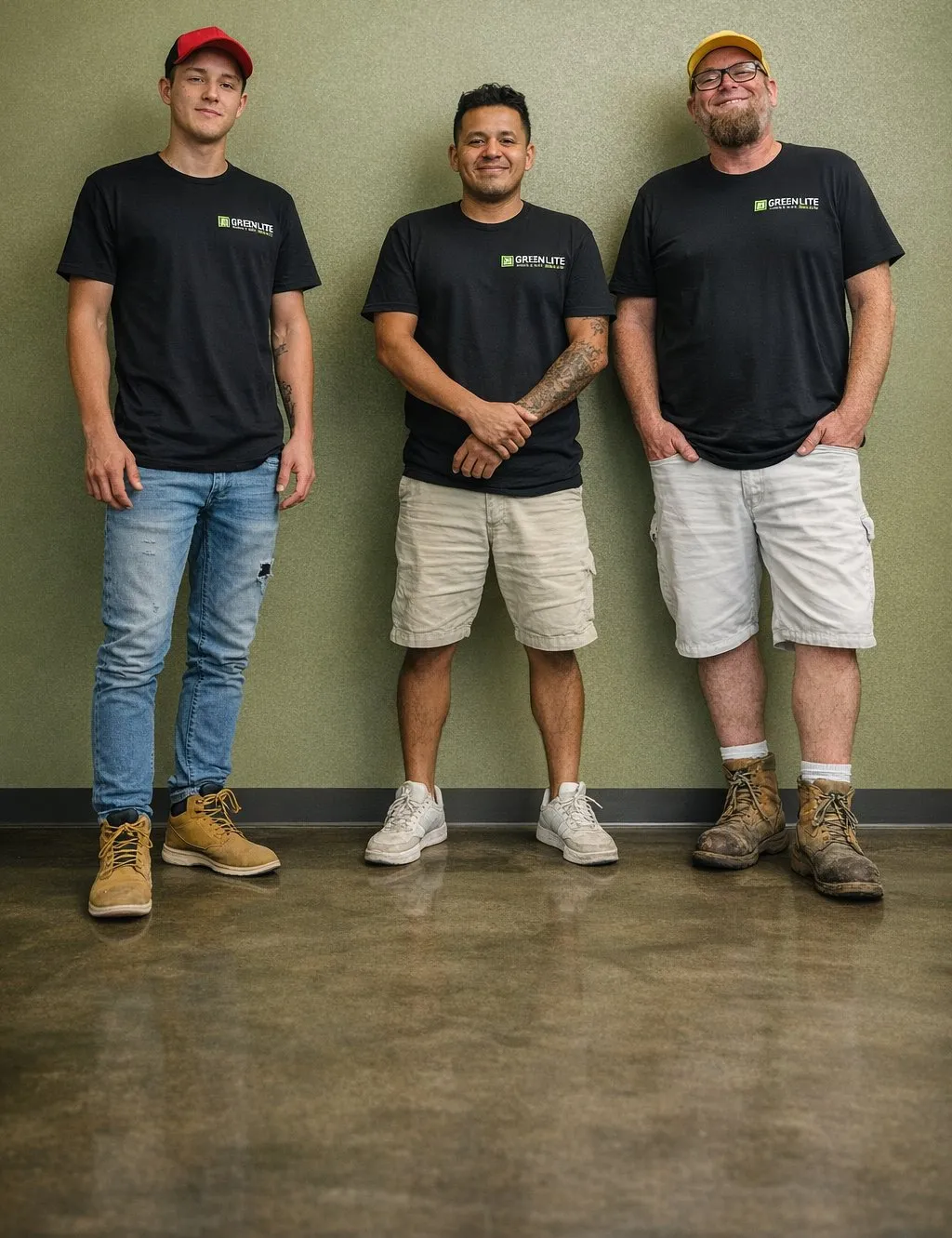 Three Green Lite installers standing together on a job site